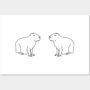 Capybara With Friend Minimal Line Drawing Posters and Art